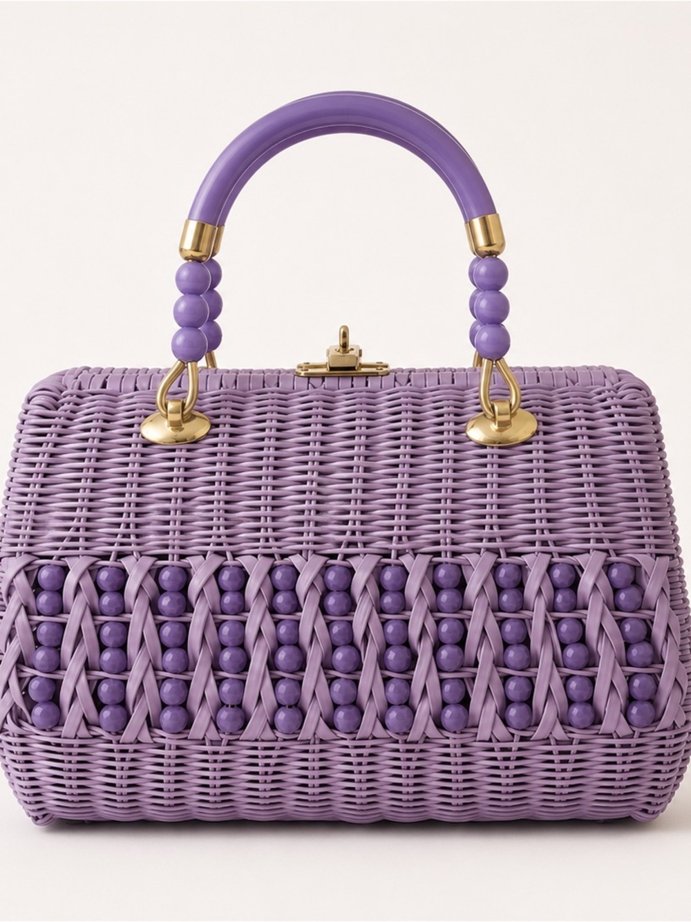 Vintage 1960’s Painted Wicker Handbag Lavender| Made in Hong Kong